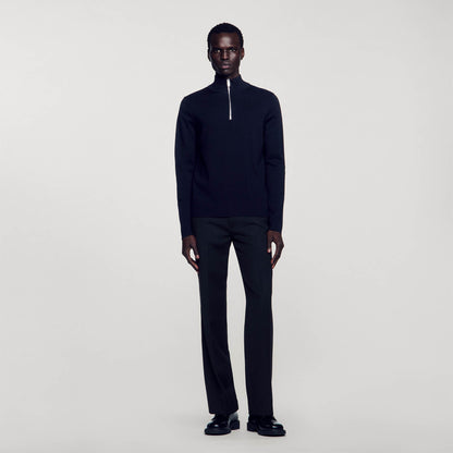 Sandro Wool sweater with zipped collar Carbon Black