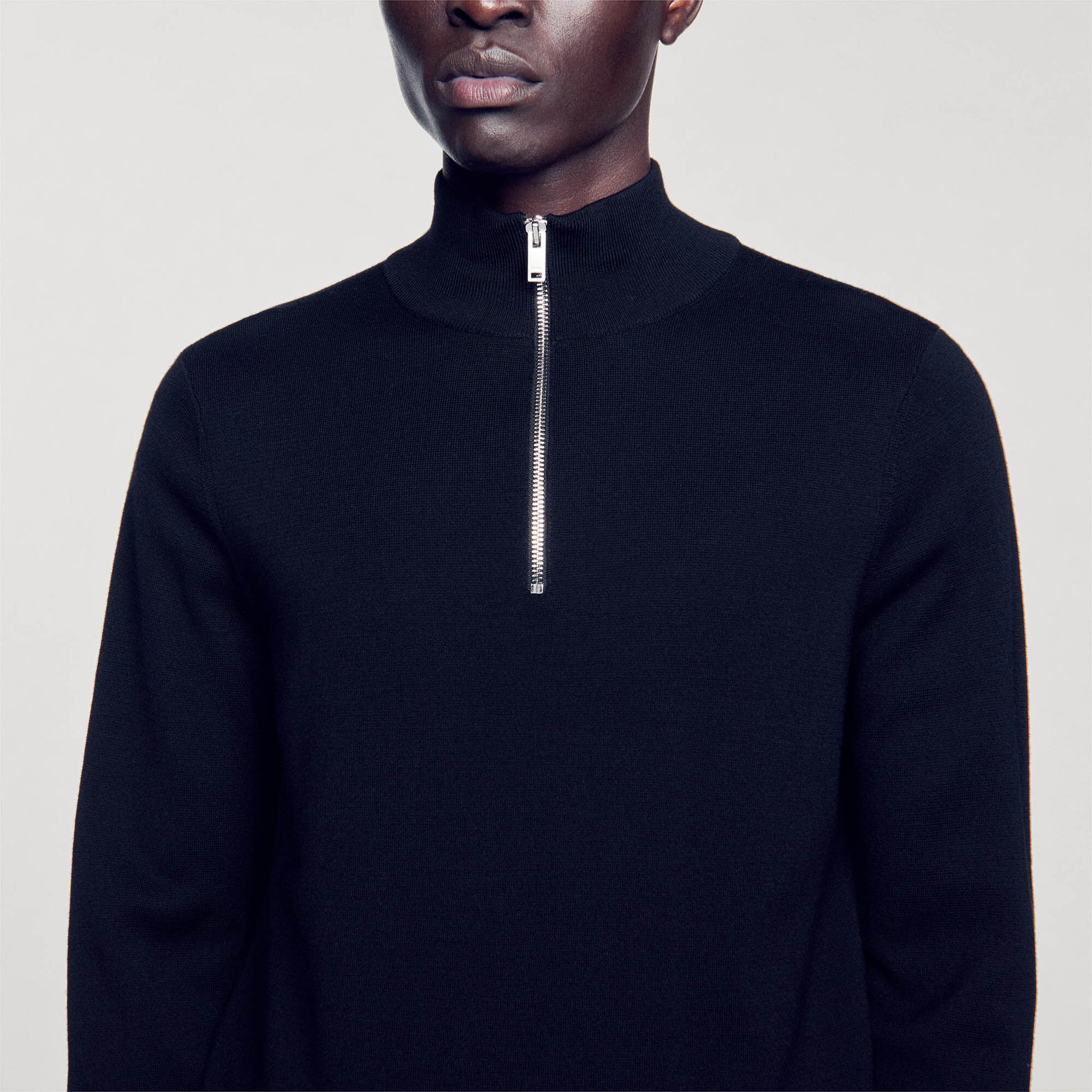 Sandro Wool sweater with zipped collar Carbon Black