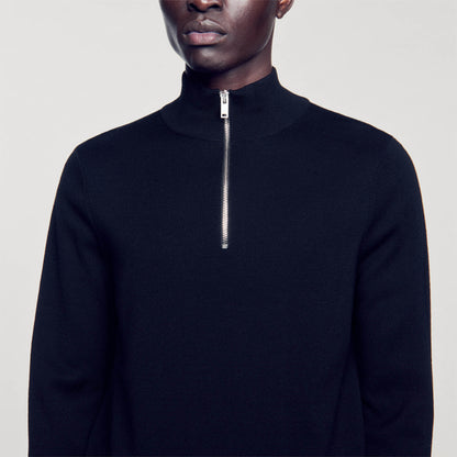 Sandro Wool sweater with zipped collar Carbon Black