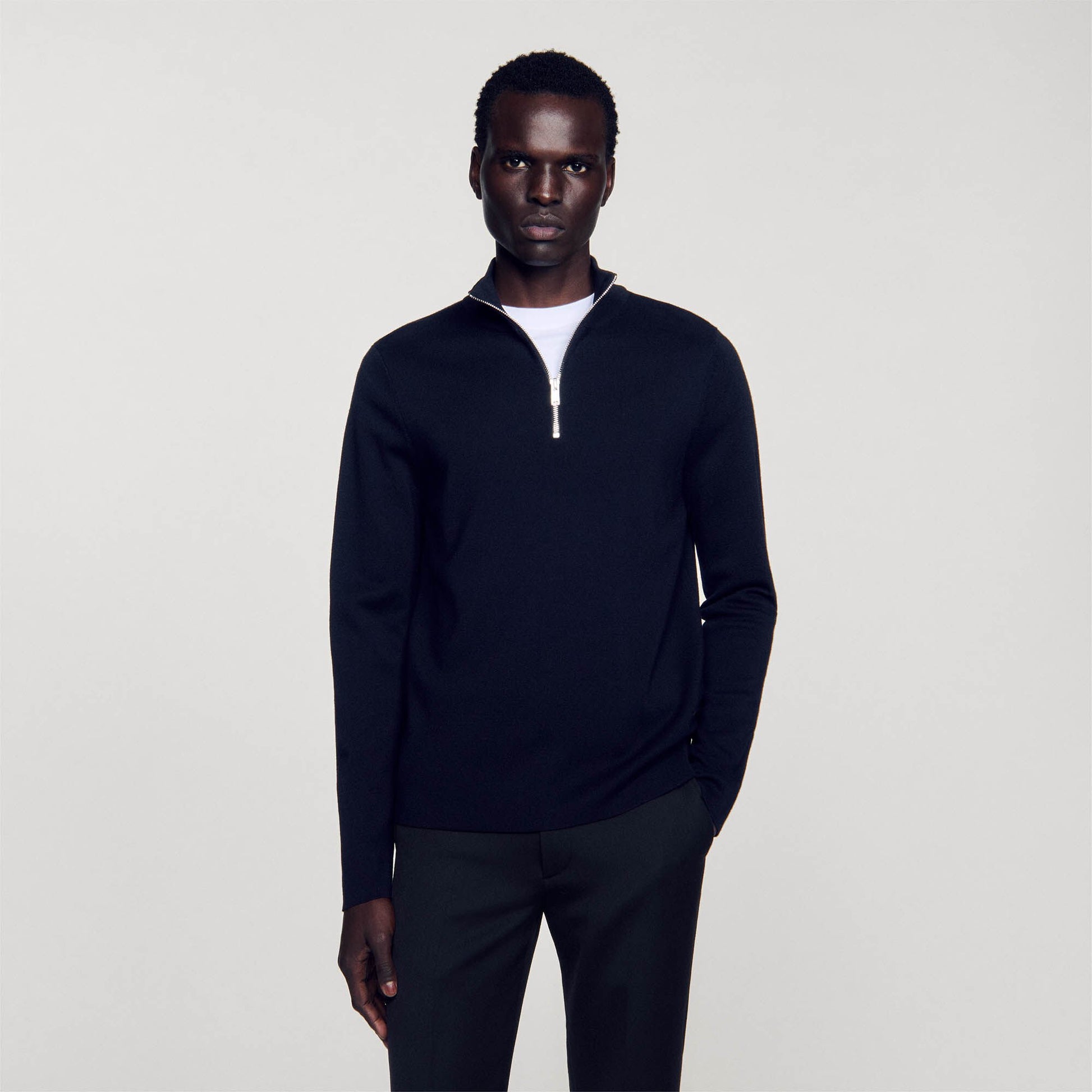 Sandro Wool sweater with zipped collar Carbon Black
