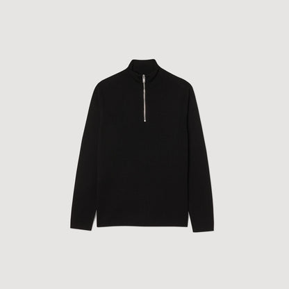 Sandro Wool sweater with zipped collar Carbon Black