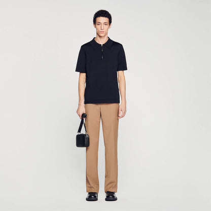 Sandro Knitted polo shirt with zip collar Black
