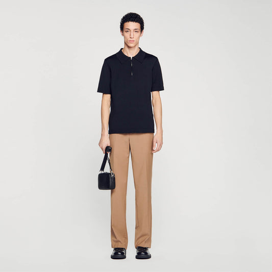 Sandro Knitted polo shirt with zip collar Black