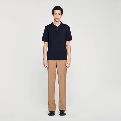 Sandro Knitted polo shirt with zip collar Black