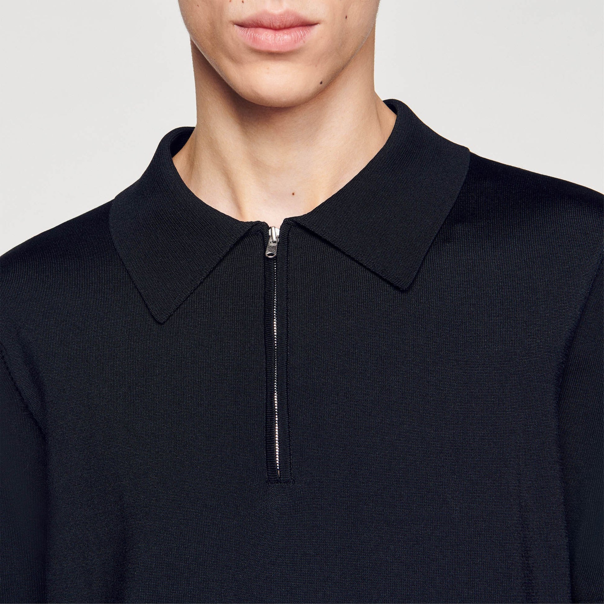 Sandro Knitted polo shirt with zip collar Black