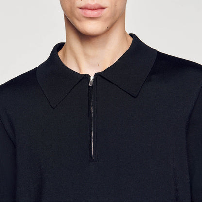 Sandro Knitted polo shirt with zip collar Black
