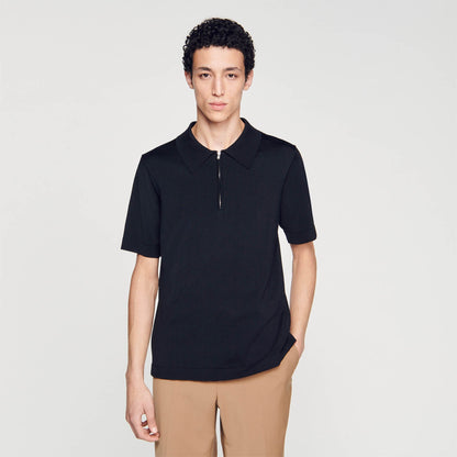 Sandro Knitted polo shirt with zip collar Black