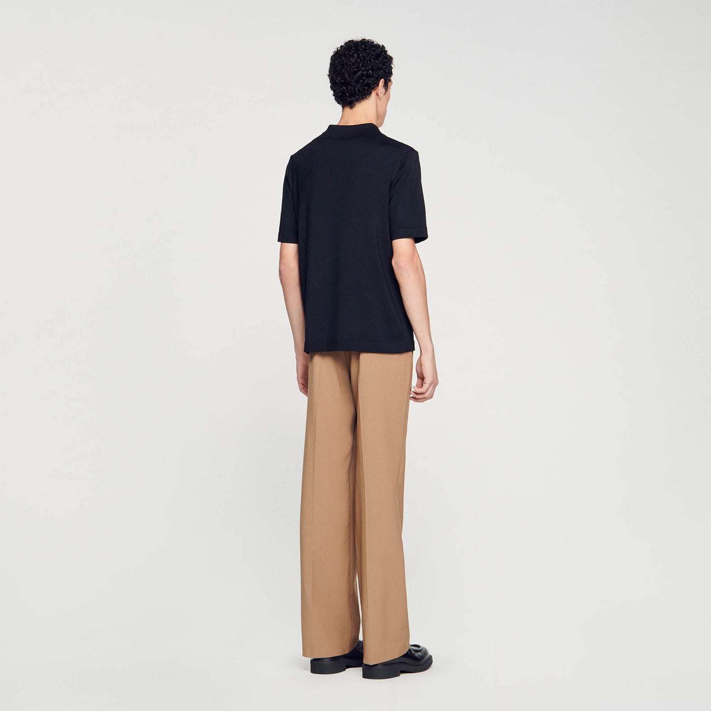 Sandro Knitted polo shirt with zip collar Black