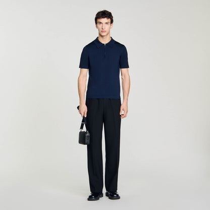 Sandro Knitted polo shirt with zip collar Navy Blue