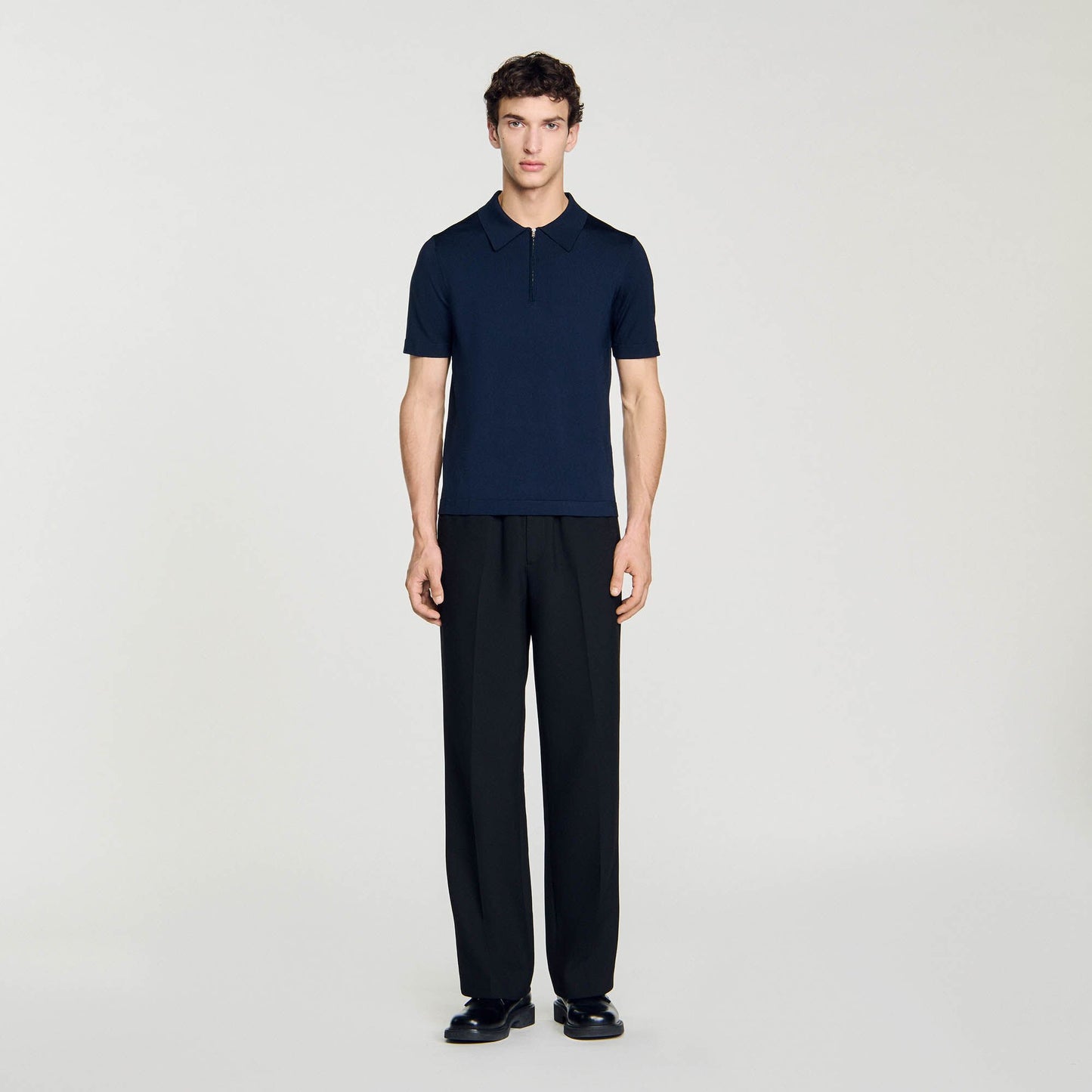 Sandro Knitted polo shirt with zip collar Navy Blue