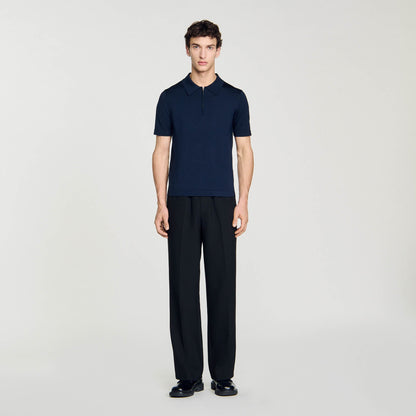 Sandro Knitted polo shirt with zip collar Navy Blue