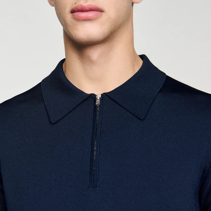 Sandro Knitted polo shirt with zip collar Navy Blue