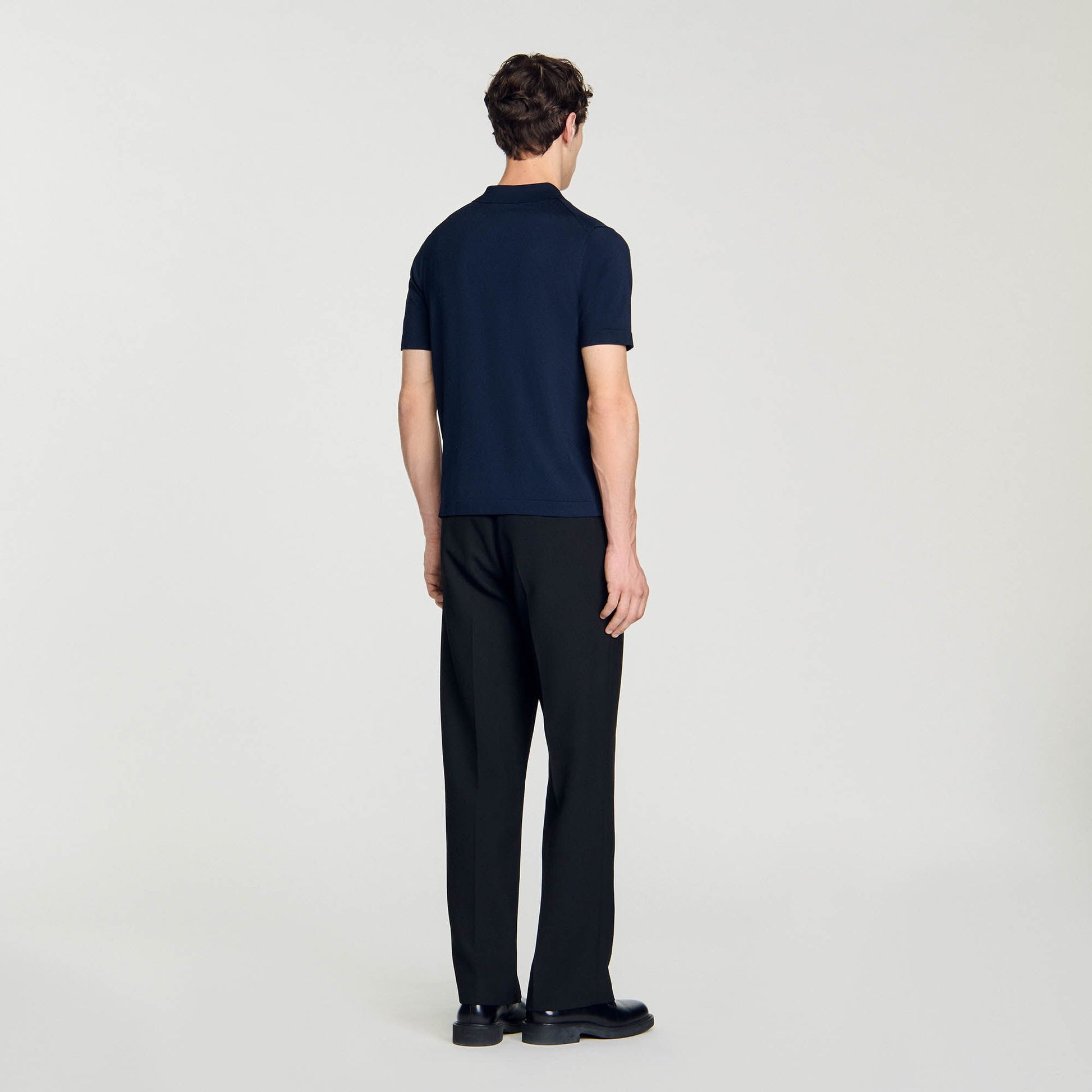 Sandro Knitted polo shirt with zip collar Navy Blue