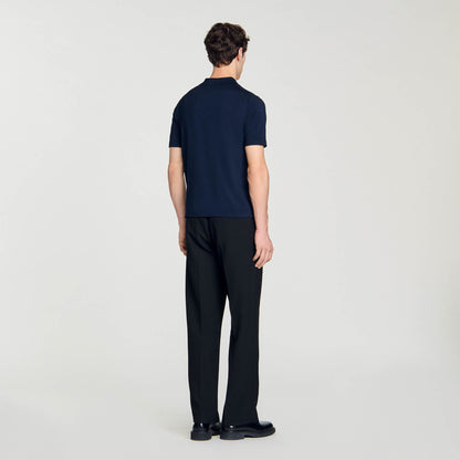 Sandro Knitted polo shirt with zip collar Navy Blue