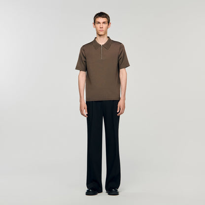 Sandro Knitted polo shirt with zip collar Caramel