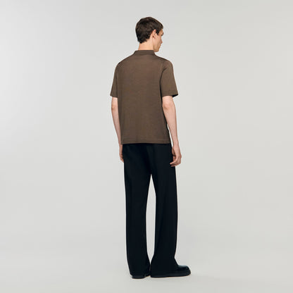 Sandro Knitted polo shirt with zip collar Caramel