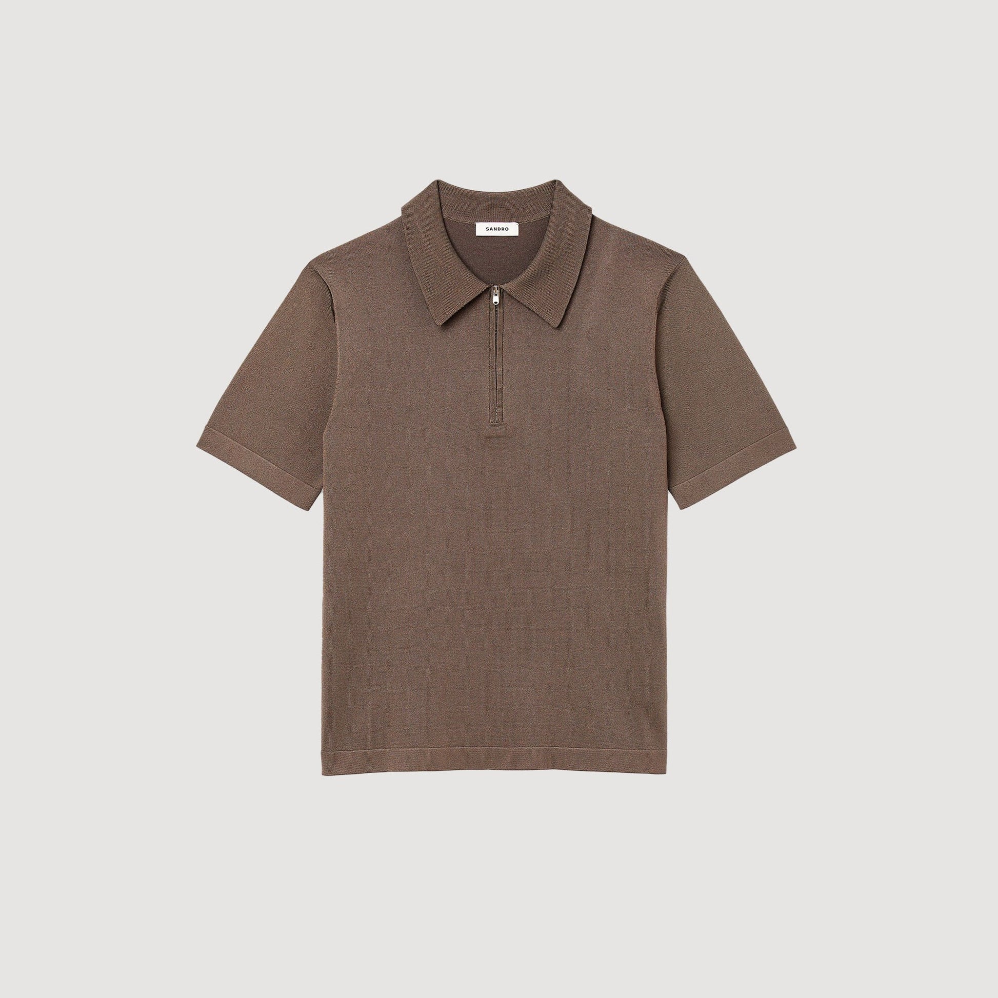 Sandro Knitted polo shirt with zip collar Caramel