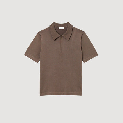 Sandro Knitted polo shirt with zip collar Caramel