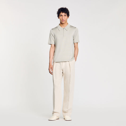 Sandro Knitted polo shirt with zip collar Steel