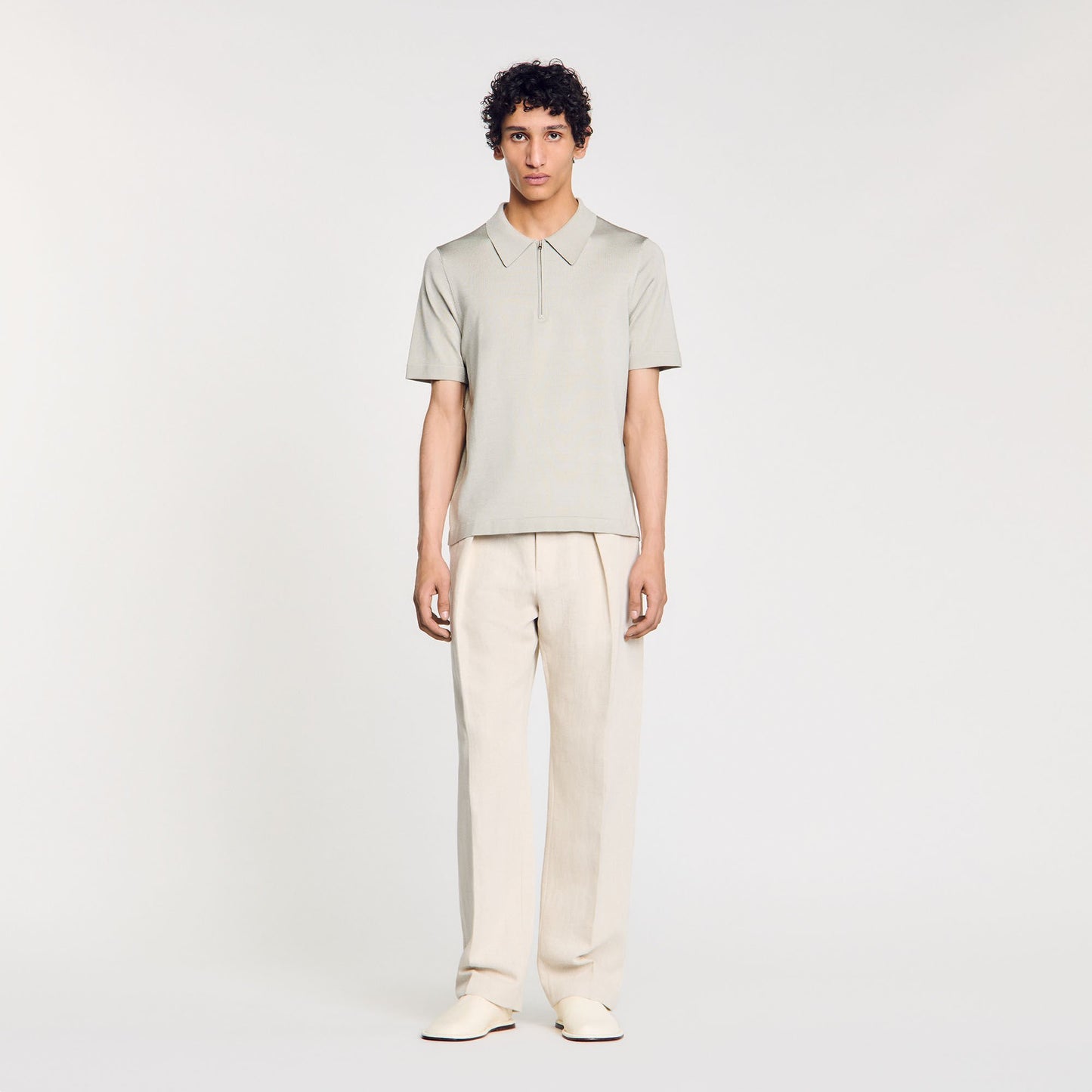 Sandro Knitted polo shirt with zip collar Steel