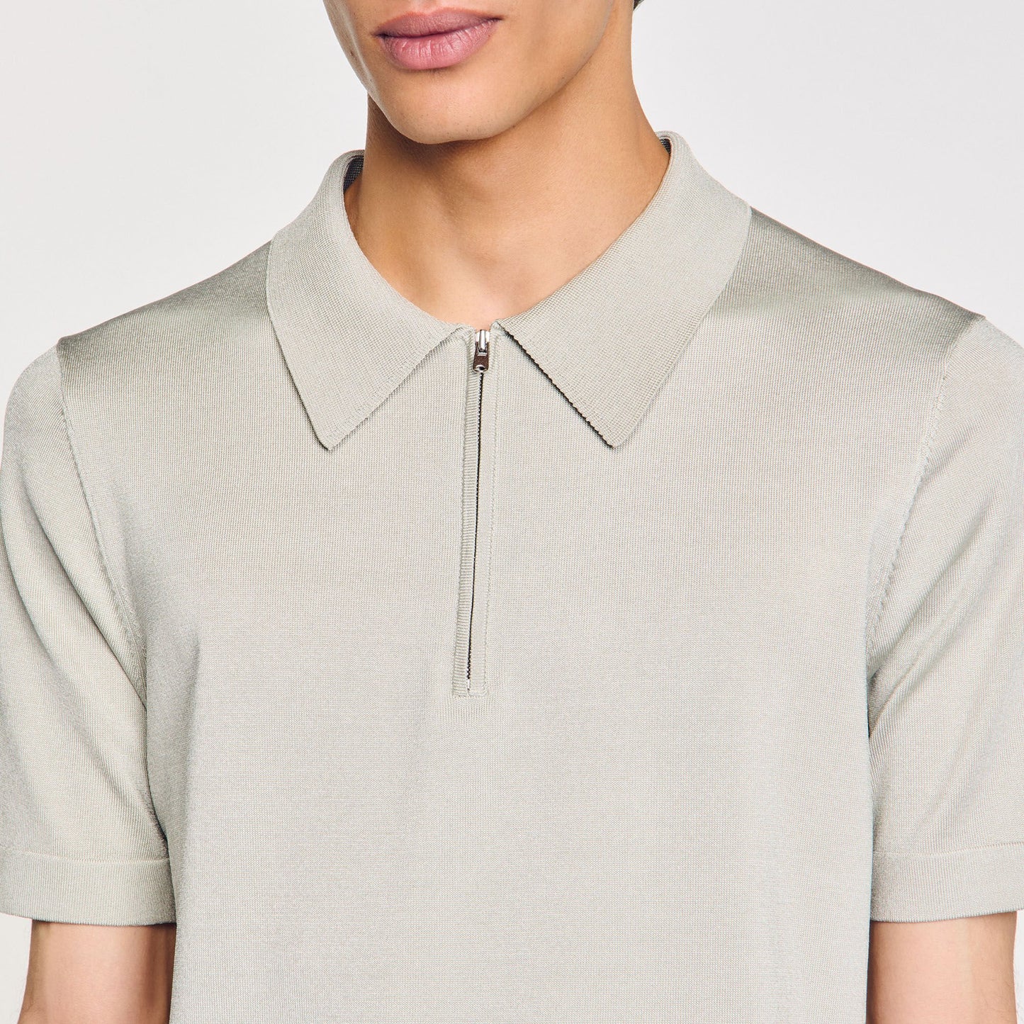 Sandro Knitted polo shirt with zip collar Steel