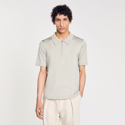 Sandro Knitted polo shirt with zip collar Steel