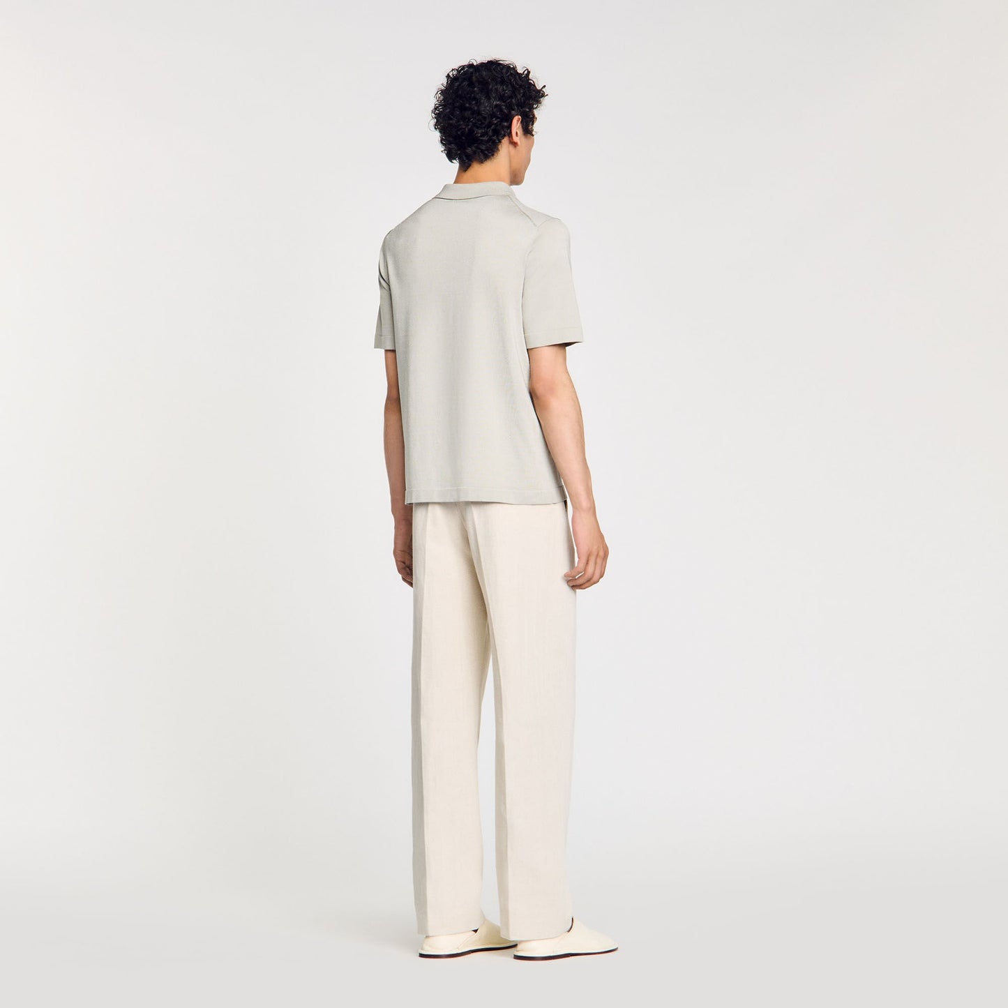 Sandro Knitted polo shirt with zip collar Steel
