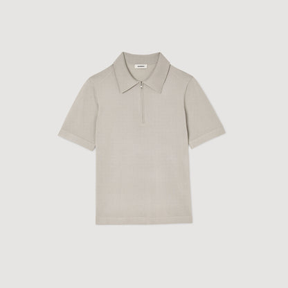Sandro Knitted polo shirt with zip collar Steel