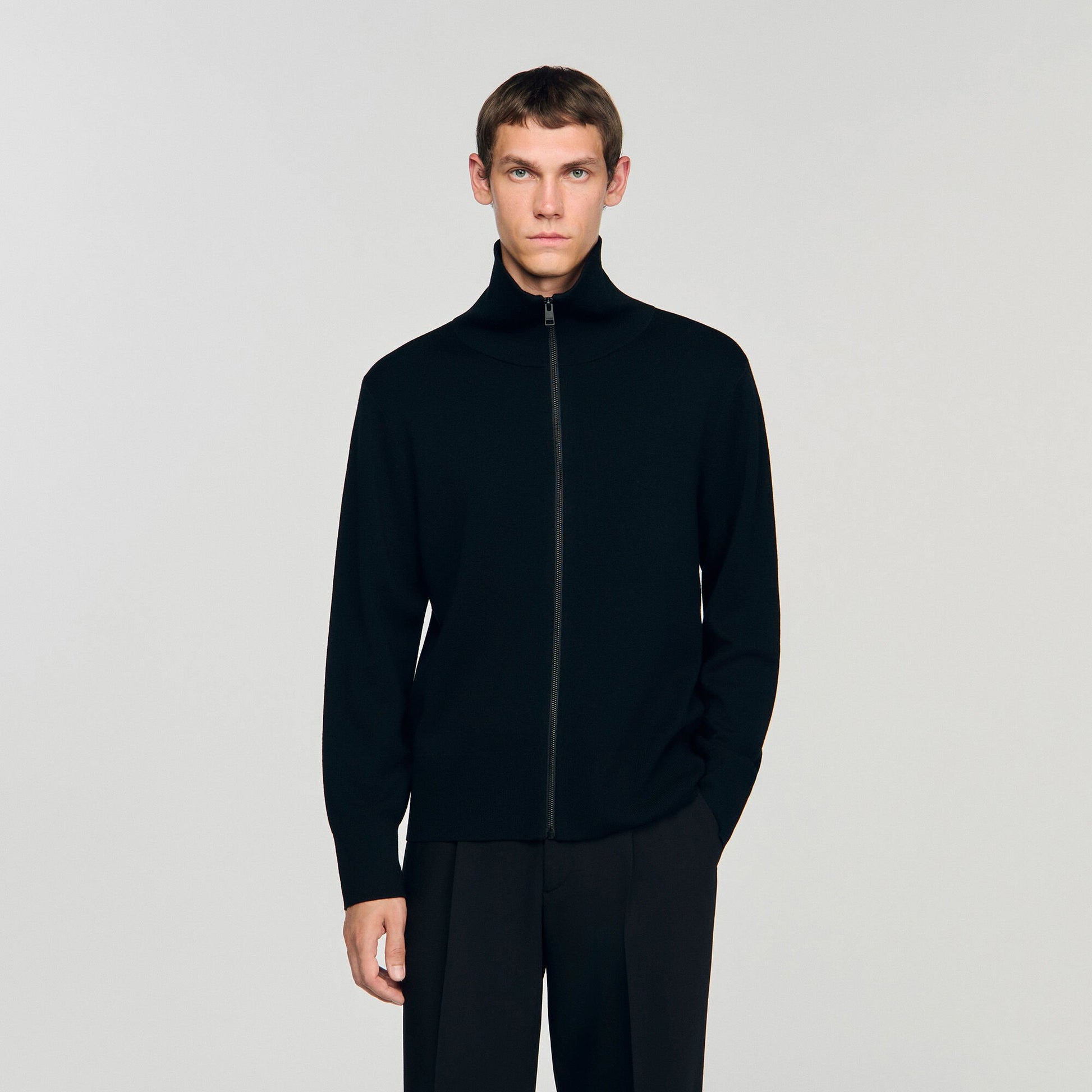 Sandro Zip-up wool cardigan Black
