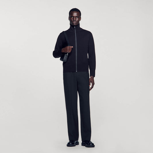 Sandro Zip-up wool cardigan Navy Blue