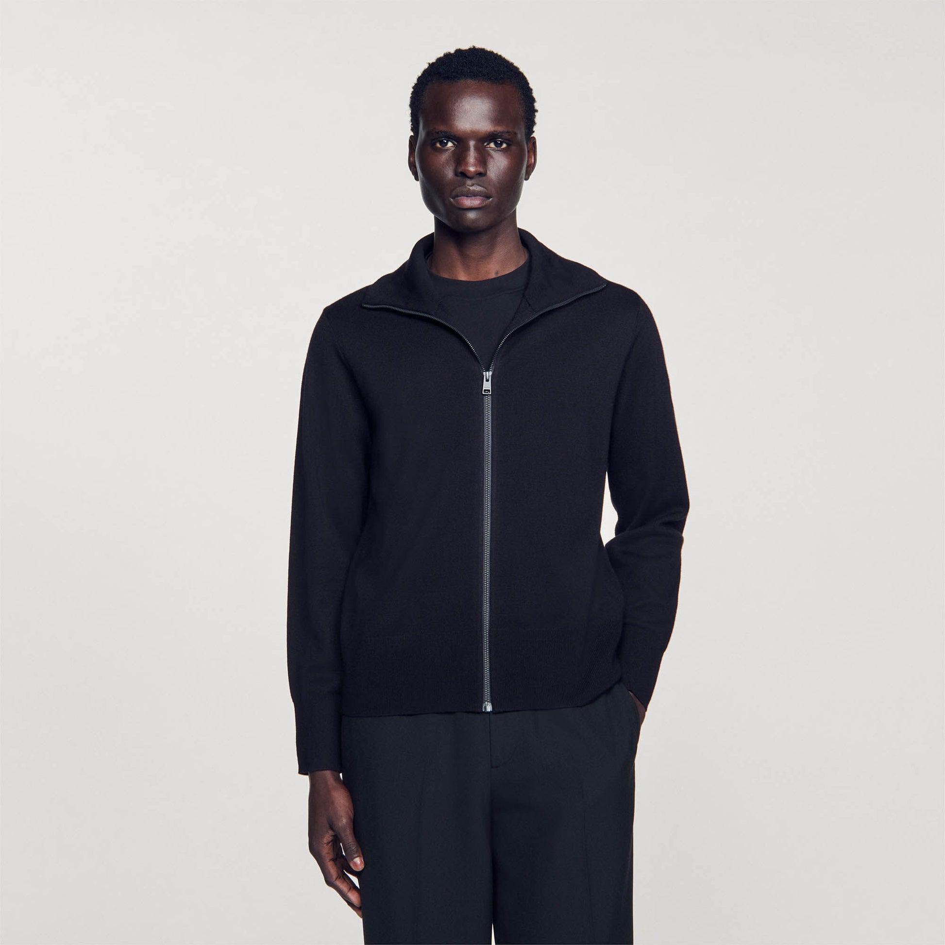 Sandro Zip-up wool cardigan Navy Blue