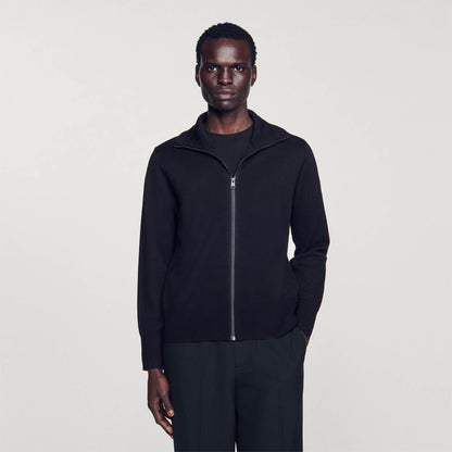 Sandro Zip-up wool cardigan Navy Blue