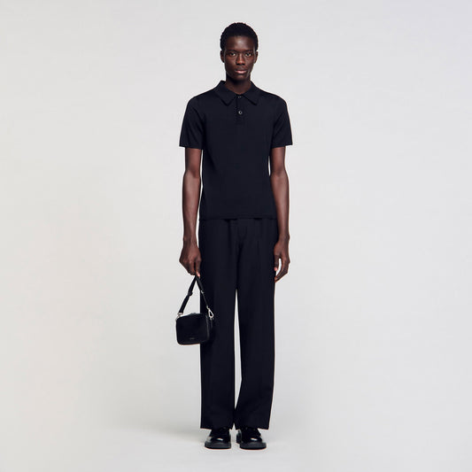 Sandro Short-sleeve knitted polo shirt Black
