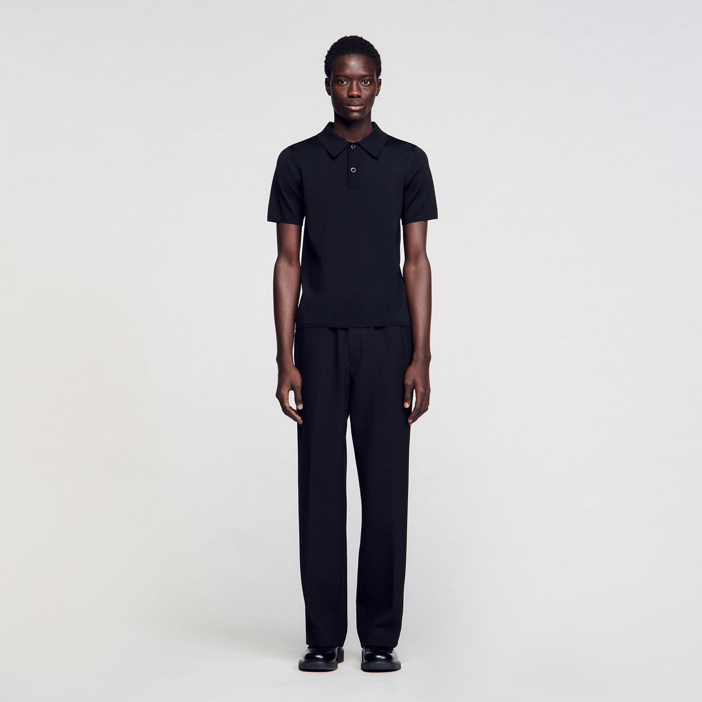 Sandro Short-sleeve knitted polo shirt Black