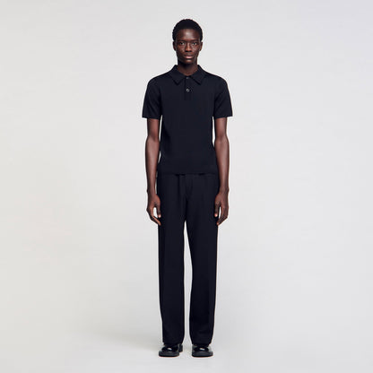 Sandro Short-sleeve knitted polo shirt Black