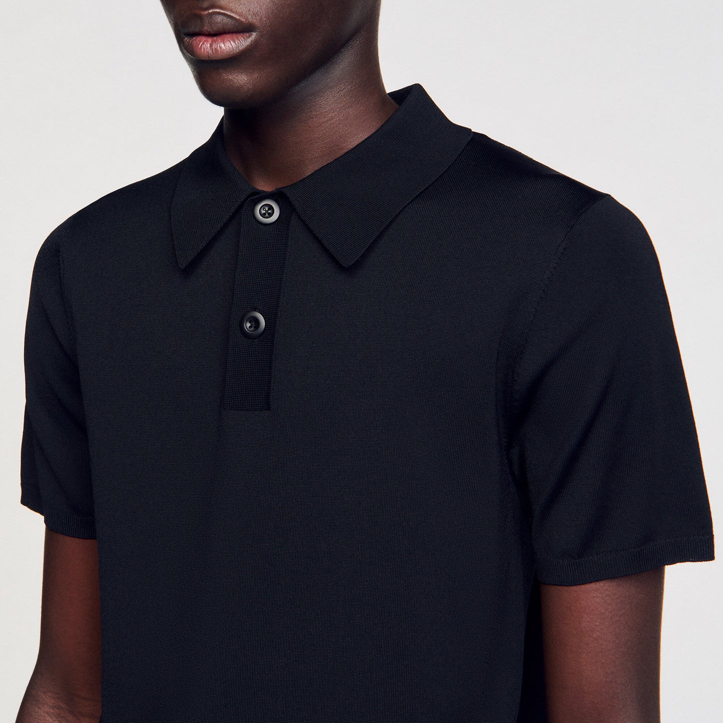 Sandro Short-sleeve knitted polo shirt Black