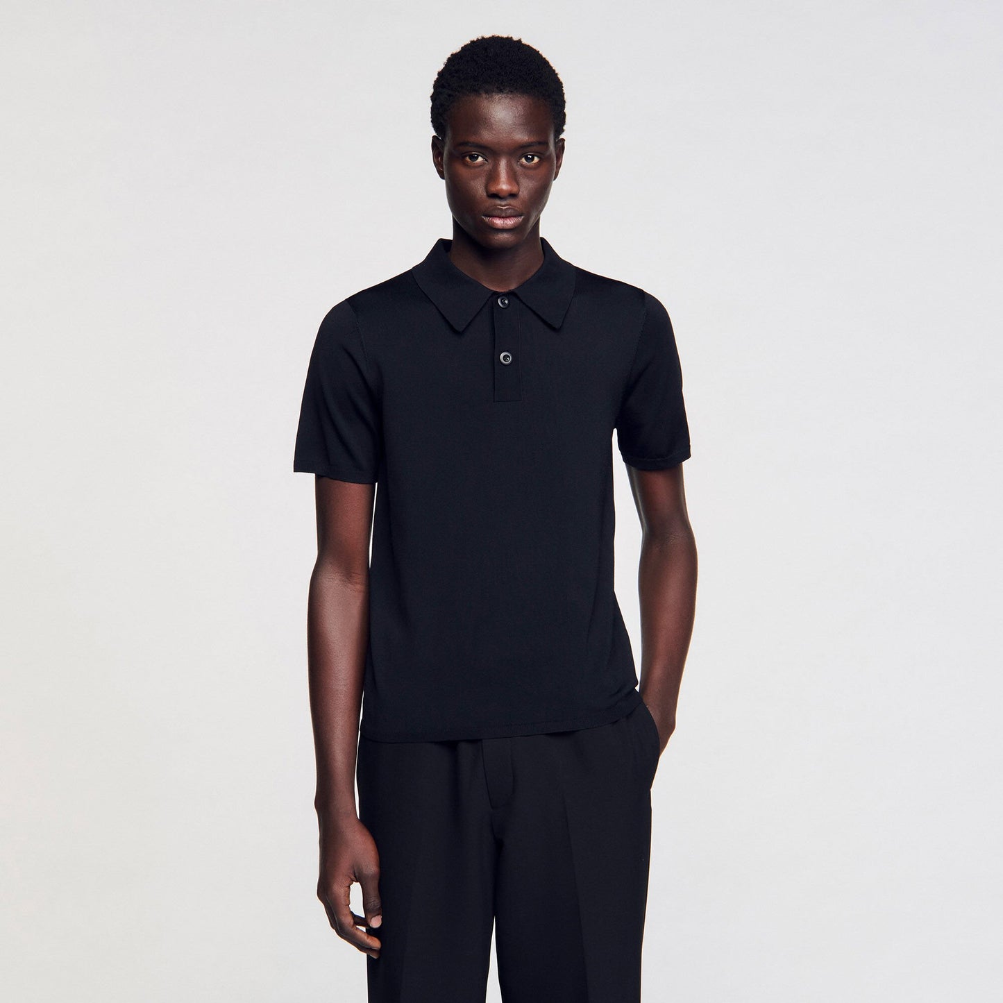 Sandro Short-sleeve knitted polo shirt Black