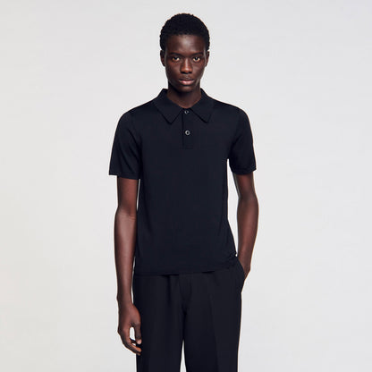Sandro Short-sleeve knitted polo shirt Black
