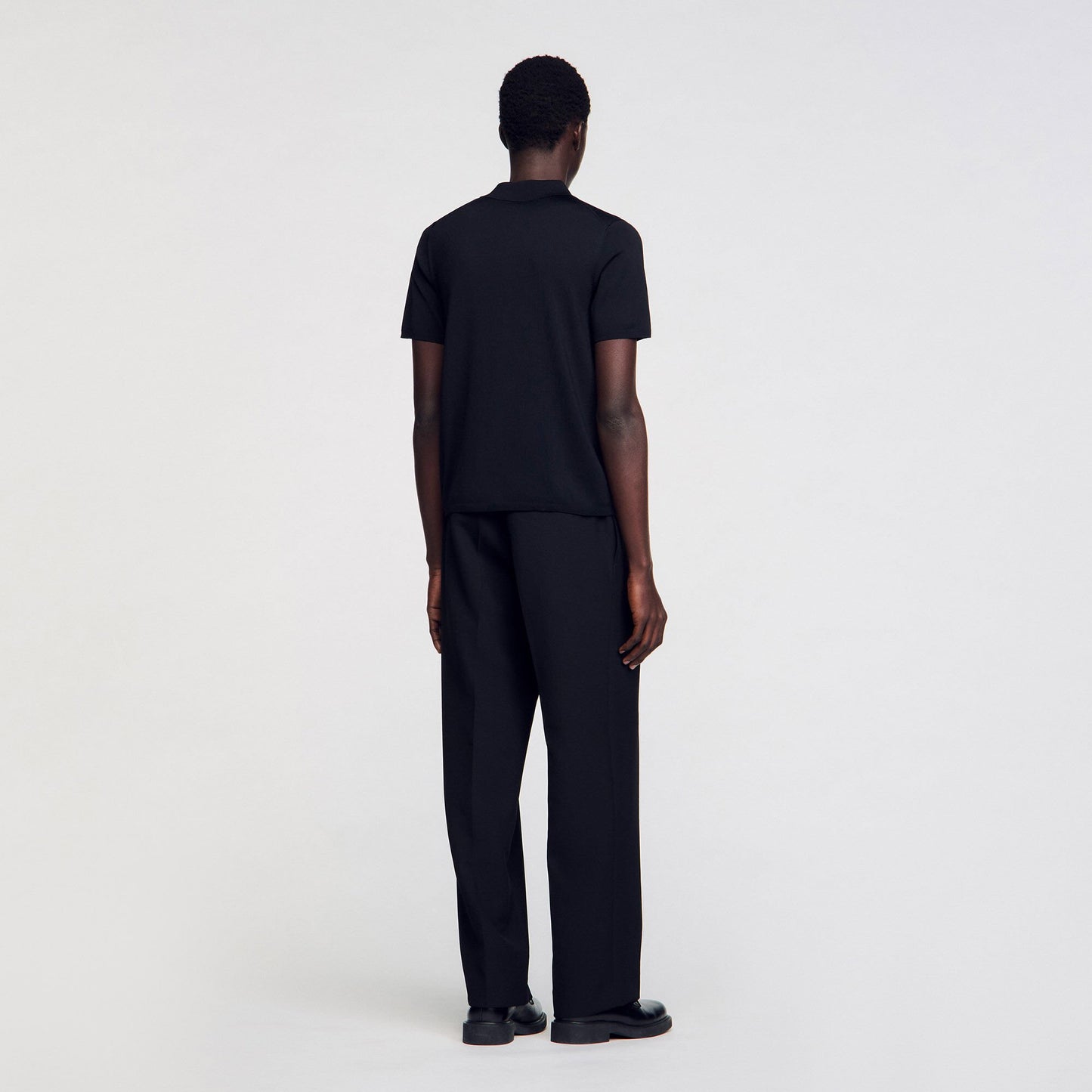 Sandro Short-sleeve knitted polo shirt Black