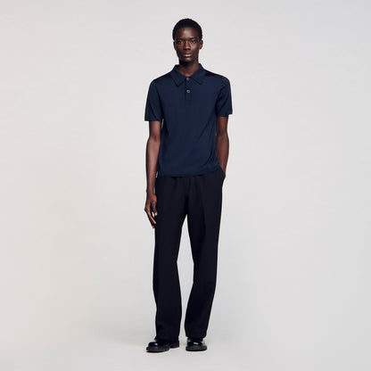Sandro Short-sleeve knitted polo shirt Navy Blue