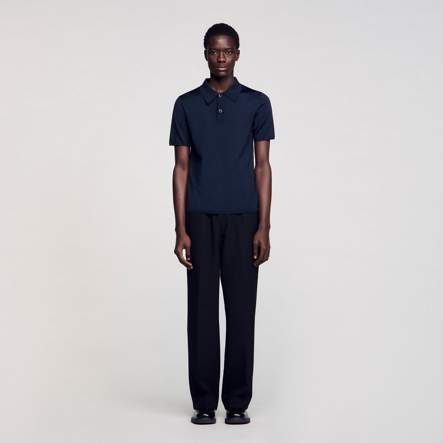 Sandro Short-sleeve knitted polo shirt Navy Blue