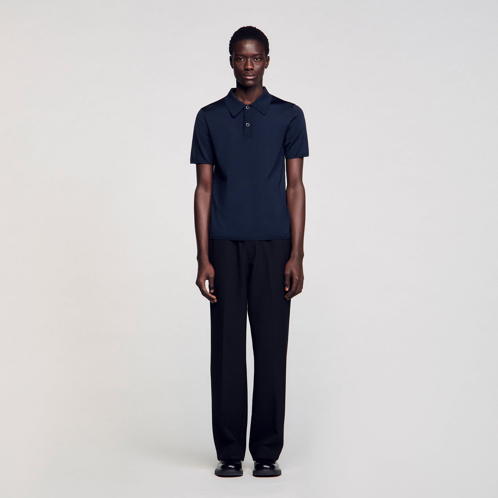 Sandro Short-sleeve knitted polo shirt Navy Blue