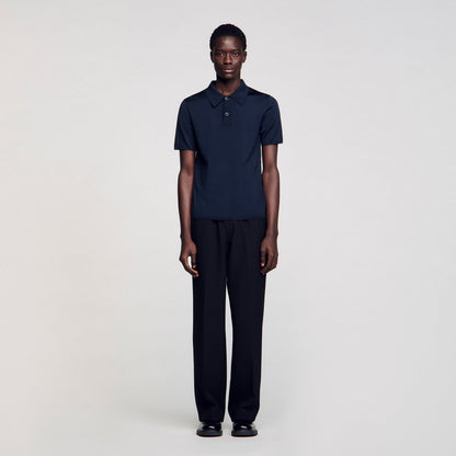 Sandro Short-sleeve knitted polo shirt Navy Blue