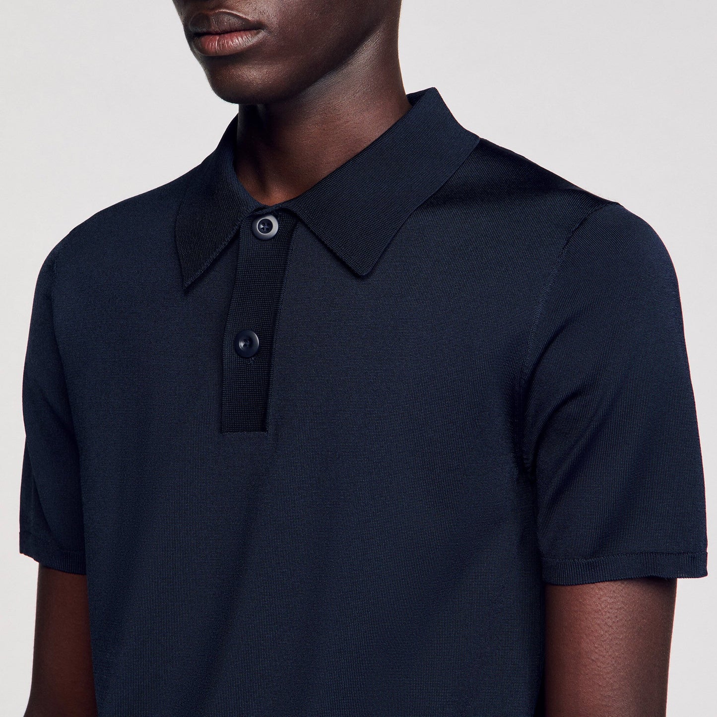 Sandro Short-sleeve knitted polo shirt Navy Blue
