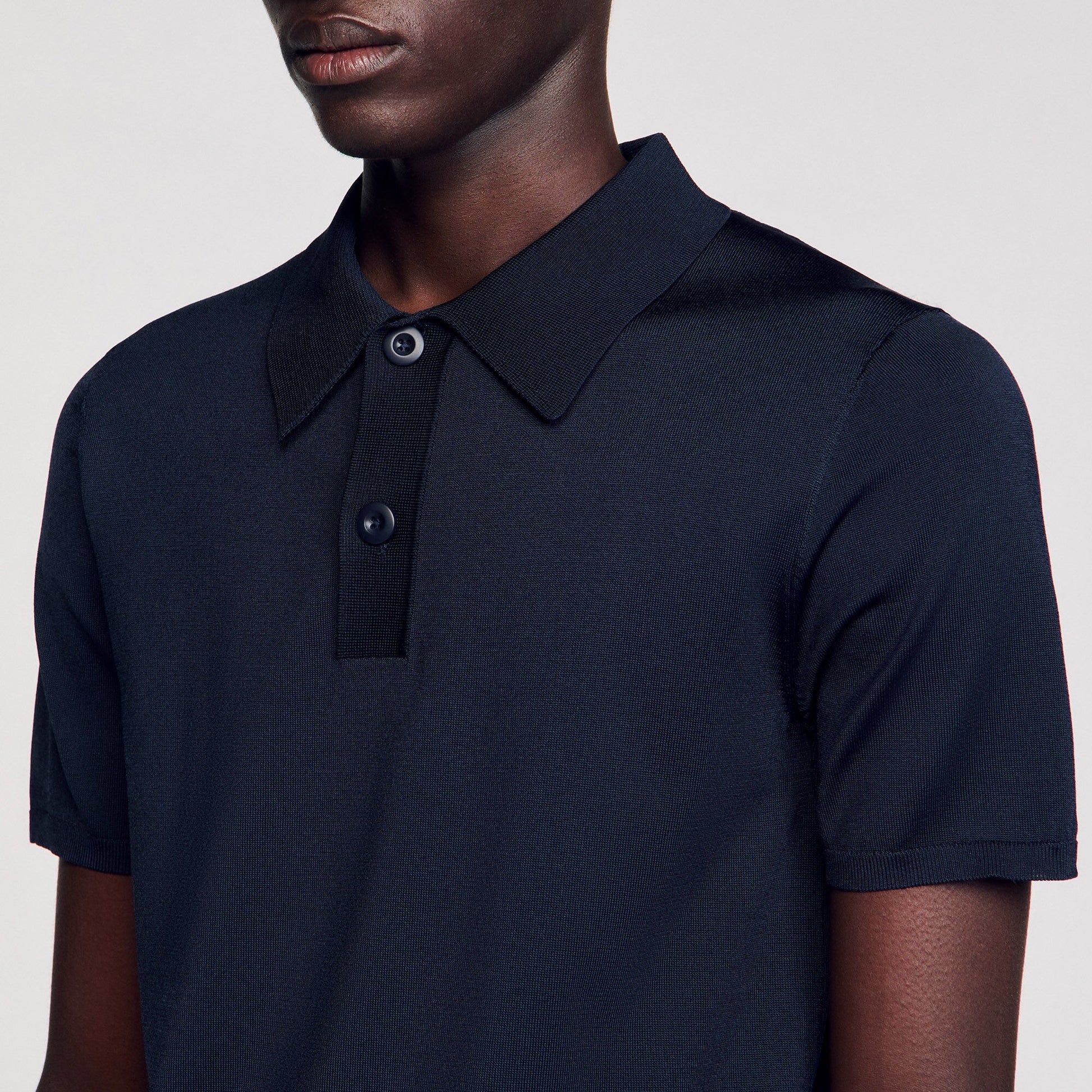 Sandro Short-sleeve knitted polo shirt Navy Blue