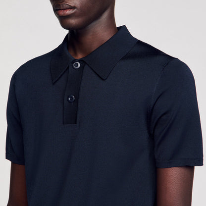 Sandro Short-sleeve knitted polo shirt Navy Blue