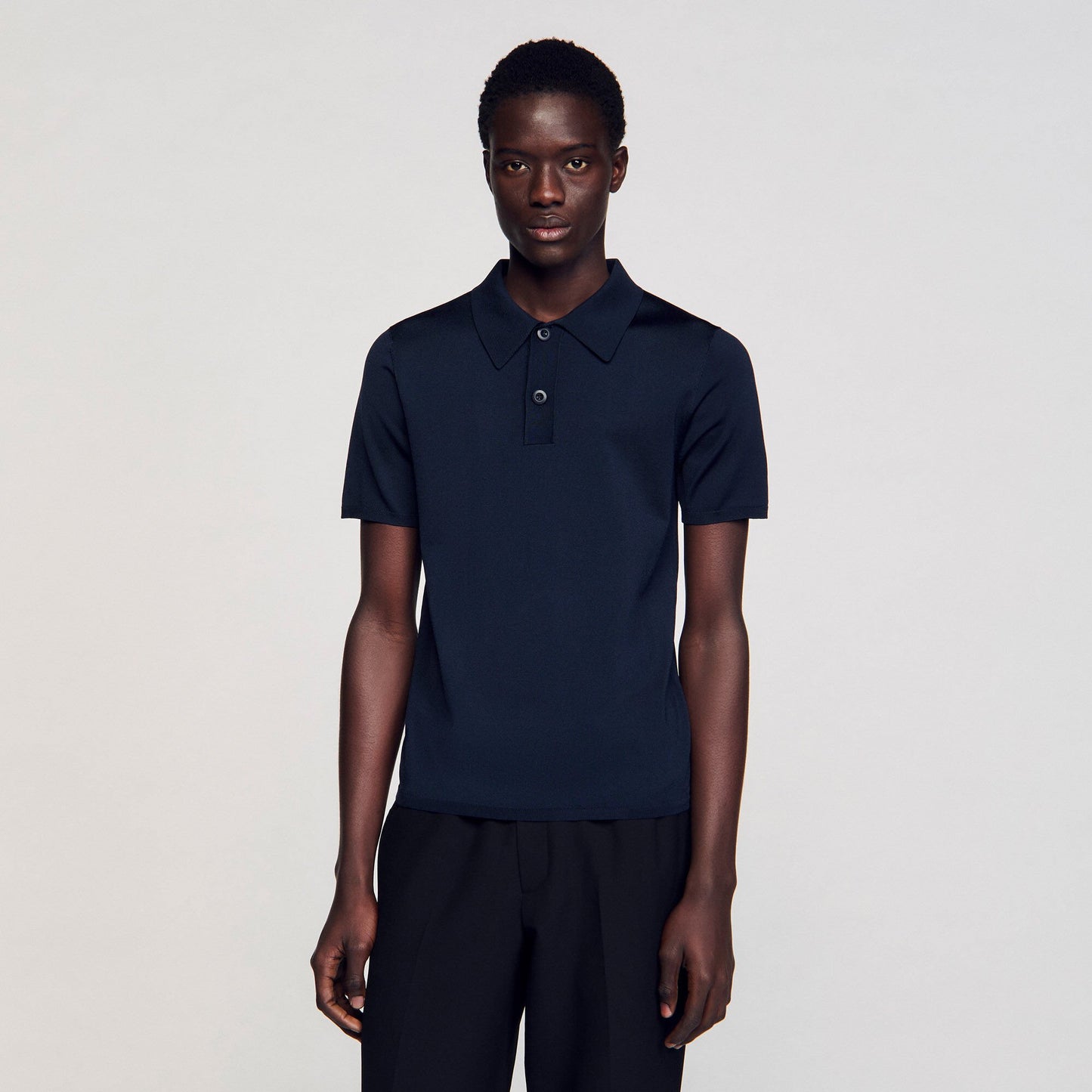 Sandro Short-sleeve knitted polo shirt Navy Blue