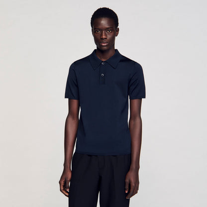 Sandro Short-sleeve knitted polo shirt Navy Blue