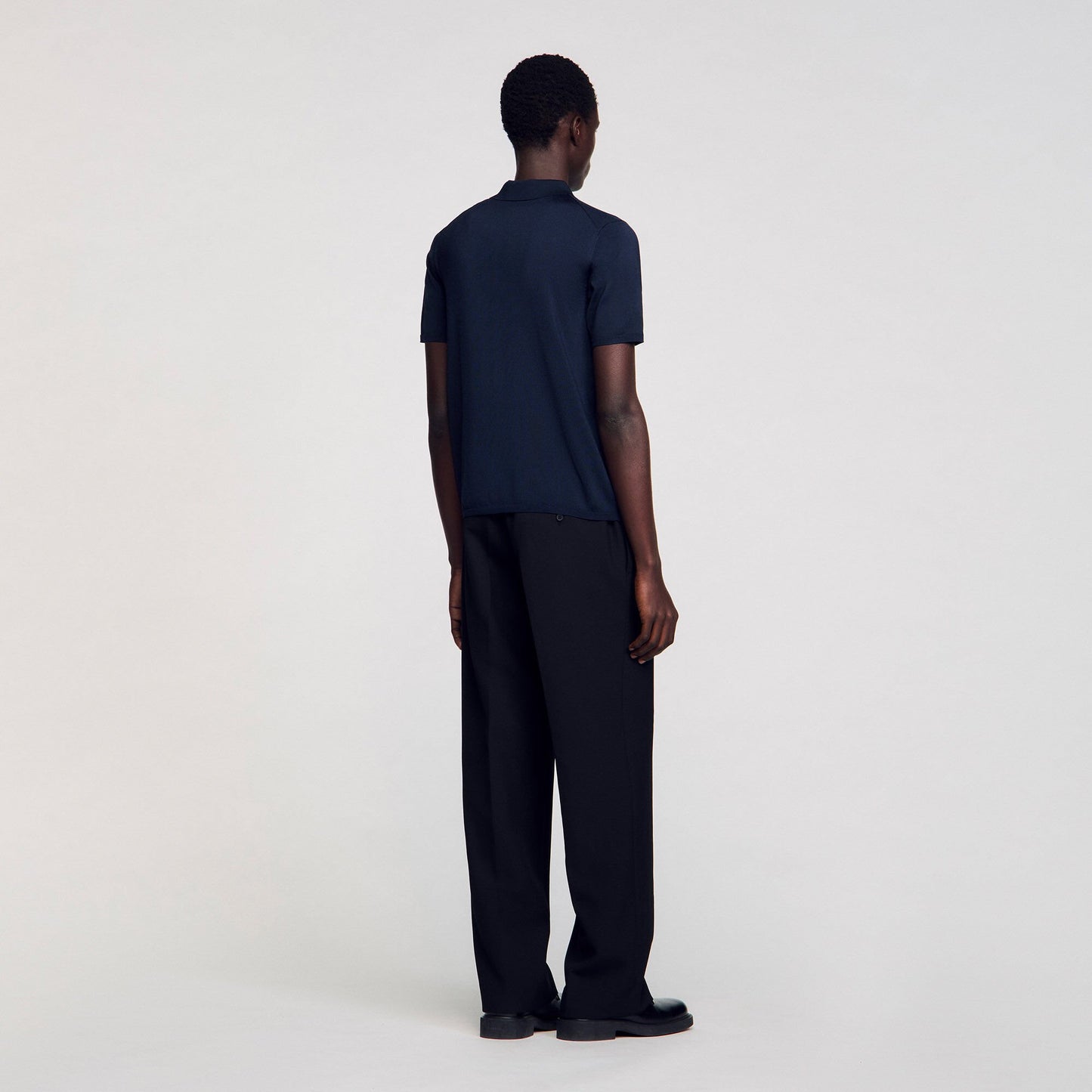 Sandro Short-sleeve knitted polo shirt Navy Blue