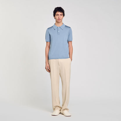 Sandro Short-sleeve knitted polo shirt Chambray